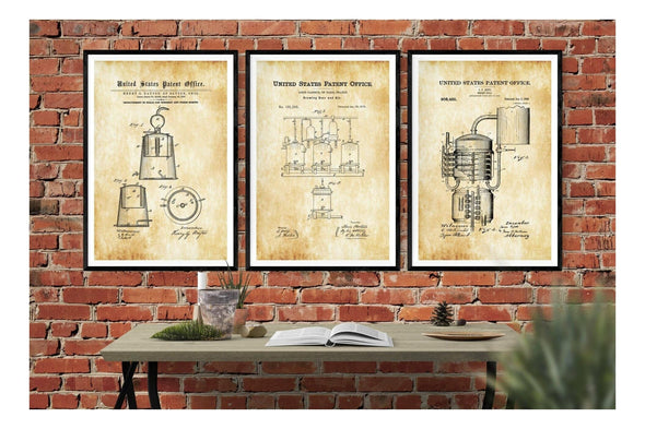 Still Distilling & Brewing 3 Patent Print Collection - Bar Decor, Whiskey Still, Whiskey Making, Moonshine Still, Beer Making Still, Brewing mws_apo_generated mypatentprints Parchment #MWS Options 1922624004 
