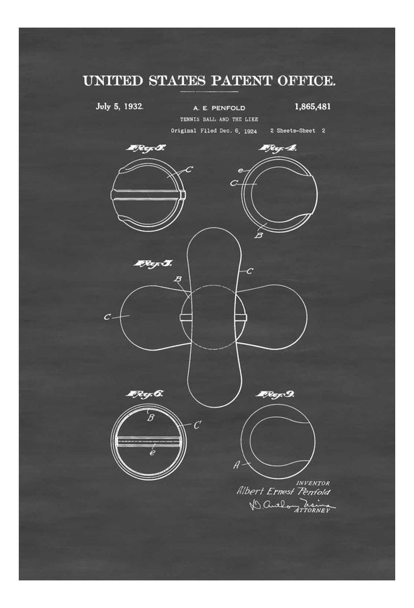 Tennis Ball Patent 1932 - Patent Print, Wall Decor, Tennis Art, Tennis Patent, Tennis Gift, Tennis Ball Blueprint, Vintage Tennis mws_apo_generated mypatentprints Blueprint #MWS Options 2739857943 