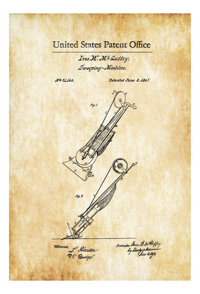 Vacuum Cleaner Patent 1869 - Sweeping Machine, Vintage Machines, Vacuum, Cleaner mws_apo_generated mypatentprints Parchment #MWS Options 3301370313 
