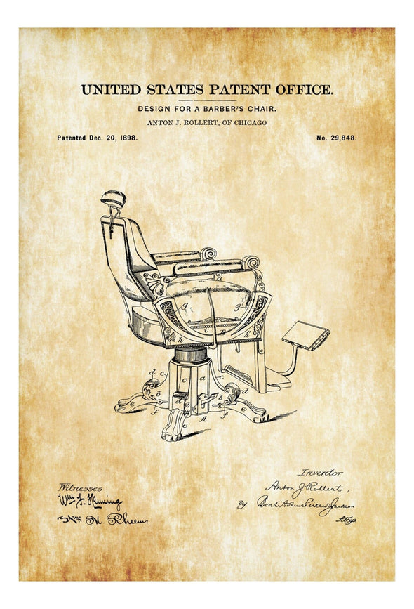 Vintage Barber Chair Patent - Patent Print, Wall Decor, Salon Decor, Barber decor, Barber Wall Art, Antique Barber Chair, 1898 Barber Chair mws_apo_generated mypatentprints 