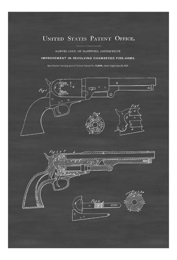 1850 Colt Revolver Patent - Patent Print, Wall Decor, Gun Art, Firearm Art, Colt Patent, Firearm Patent, Colt Firearm, Colt Revolver mws_apo_generated mypatentprints White #MWS Options 3229526112 