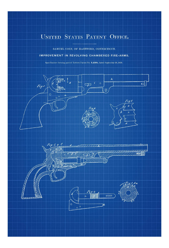 1850 Colt Revolver Patent - Patent Print, Wall Decor, Gun Art, Firearm Art, Colt Patent, Firearm Patent, Colt Firearm, Colt Revolver