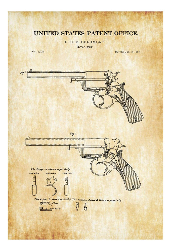 1856 Revolver Patent - Patent Print, Wall Decor, Gun Art, Firearm Art, Western Art, Gun Patent, Antique Gun, Antique Revolver