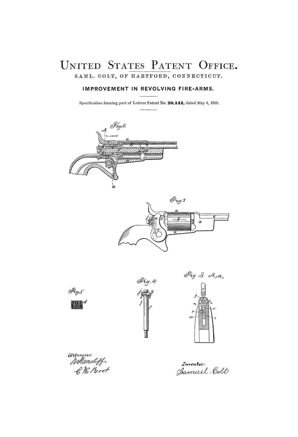 1858 Colt Firearm Patent - Patent Print, Wall Decor, Gun Art, Firearm Art, Colt Patent, Firearm Patent, Colt Firearm, Colt Revolver