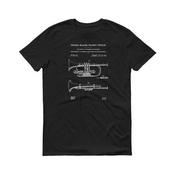 1866 Cornet Patent T-Shirt - Patent Shirt, Musician Shirt, Music Art, Cornet T Shirt, Musician Gift, Brass Instrument, Band Director Gift Shirts mypatentprints 3XL Black 