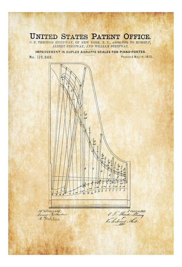 1872 Steinway Piano Forte Patent - Patent Print, Wall Decor, Music Poster, Musical Instrument Patent, Piano Patent, Steinway Patent