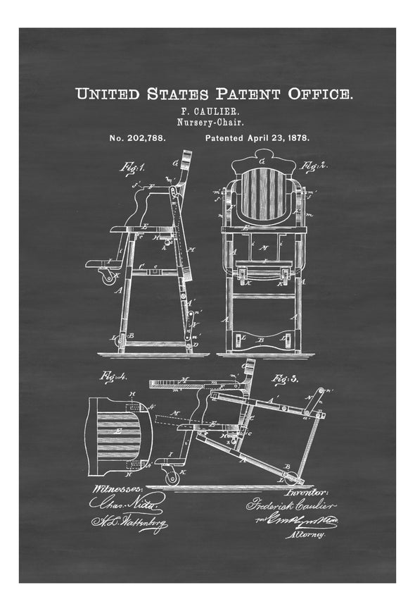 1878 Baby High Chair Patent - Baby Room Decor, Patent Print, Vintage High Chair, Baby Shower Gift, Nursery Chair, Chair Patent
