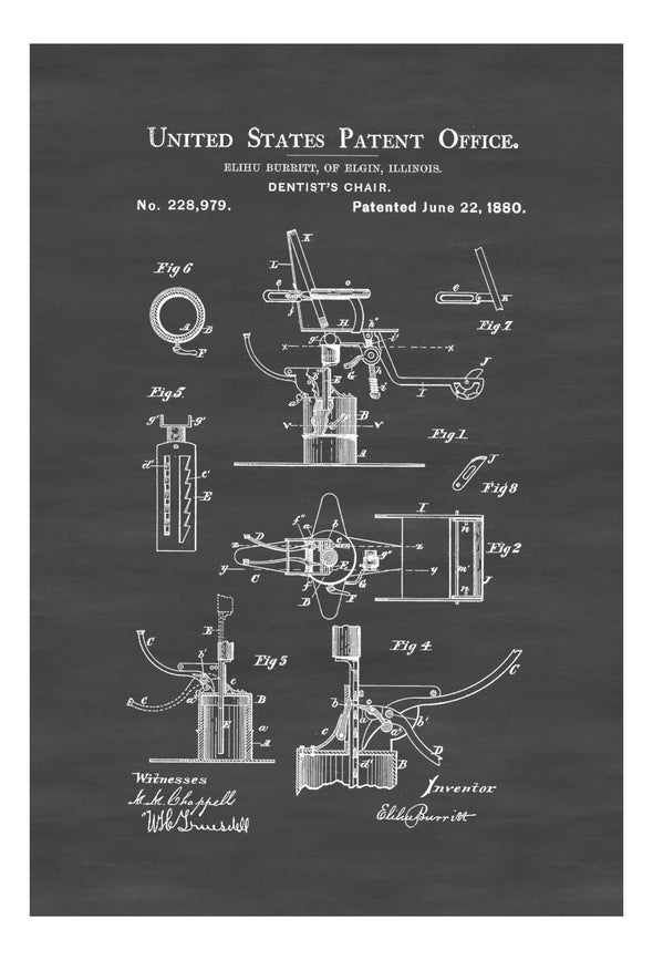 1880 Dentist Chair Patent - Patent Print, Wall Decor, Dentist Office Decor, Medical Art, Dental Art