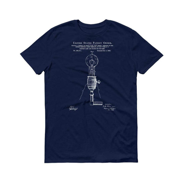 1880 Edison Electric Lamp and Holder Patent T-Shirt - Edison T-Shirt, Edison Lamp, Edison Patent, Old Patent T-shirt, Light Bulb T-Shirt Shirts mypatentprints 3XL Black 