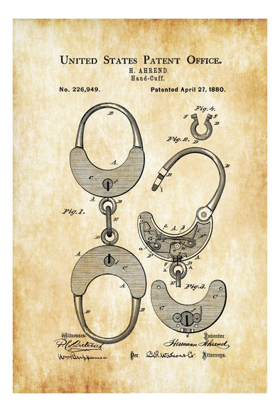 1880 Handcuff Patent - Patent Print, Wall Decor, Bizarre Art, Bizarre Decor, Medical Equipment, Restraint Patent, Law Enforcement Gift mws_apo_generated mypatentprints Chalkboard #MWS Options 1344973355 