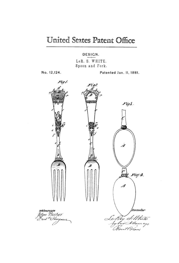1881 Victorian Spoon and Fork Patent - Kitchen Decor, Restaurant Decor, Patent Print, Wall Decor, Chef Gift, Cooking Patent, Cook Gift