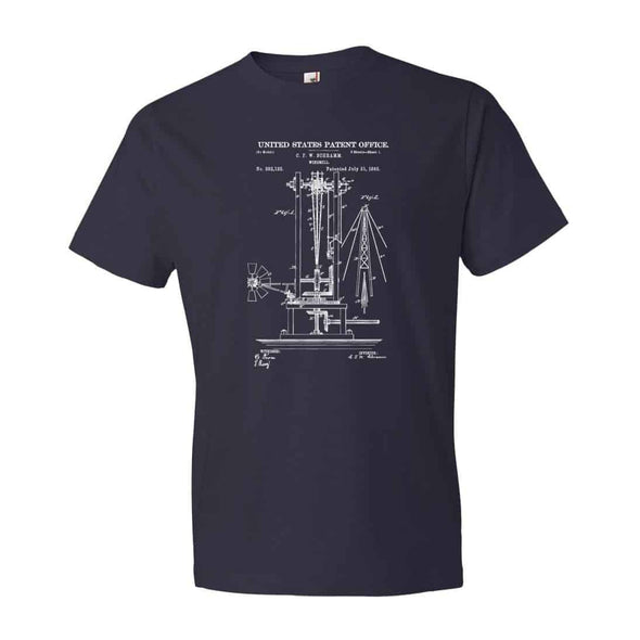 1883 Windmill Patent T-Shirt - Patent Shirt, Vintage Equipment, Antique Windmill, Wind Energy Patent, Green t-shirt, old patent t-shirt