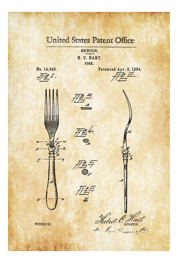 1884 Fork Patent - Kitchen Decor, Restaurant Decor, Patent Print, Wall Decor, Chef Gift, Cooking Patent, Cook Gift, Fork Patent Art Prints mypatentprints 