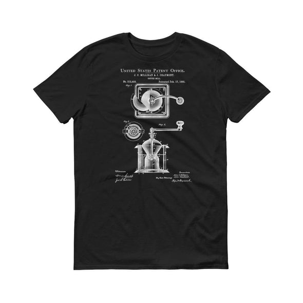 1885 Coffee Grinder Patent T-Shirt - Coffee Lover Gift, Old Patent T-shirt, Coffee Grinder T-Shirt, Coffee T-shirt, Coffee Art, Patent Shirt Shirts mypatentprints 3XL Black 