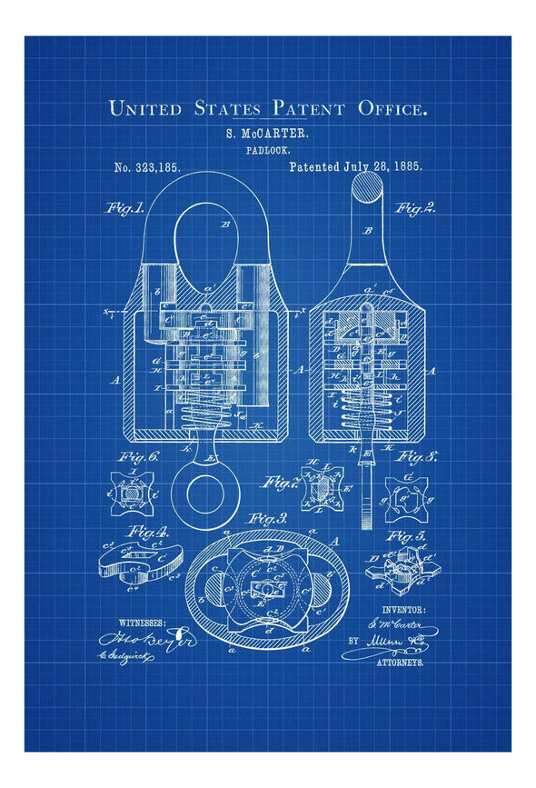 1885 Padlock Patent - Vintage Padlock, Wall Decor, Bizarre Art, Bizarre Decor, Vintage Tools, Antique Lock, Old Padlock, Patent Print