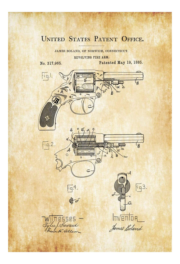 1885 Revolver Patent - Patent Print, Gun Art, Firearm Art, Western Art, Gun Patent, Firearm Patent, Law Enforcement Gift