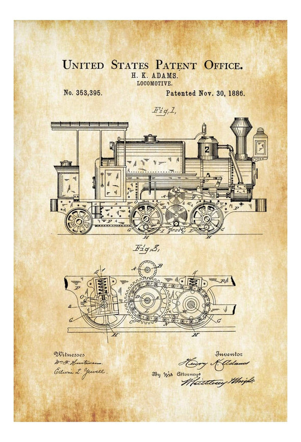 1886 Locomotive Patent - Vintage Locomotive , Locomotive Blueprint, Locomotive Art, Railroad Decor, Locomotive Poster, Railroads mws_apo_generated mypatentprints Chalkboard #MWS Options 1144497500 