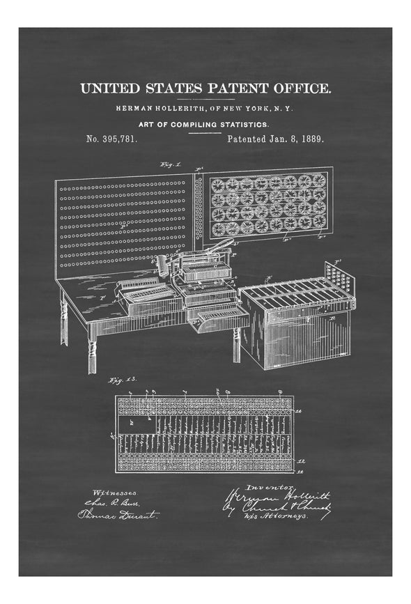 1889 Computer Patent Print - Patent Poster, Wall Decor, Computer Decor, Vintage Computer, Old Computer, Steampunk Decor. Computer Blueprint Art Prints mypatentprints 