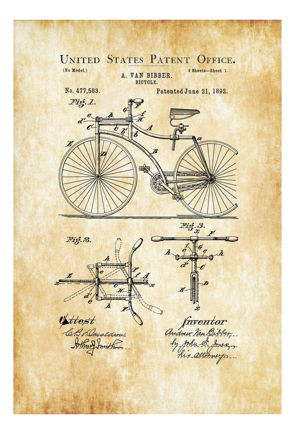 1892 Bicycle Patent - Cyclist Gift, Bicycle Decor, Vintage Bicycle, Bicycle Blueprint, Bicycle Art, Bicycling Enthusiasts, Bike Patent Art Prints mypatentprints 