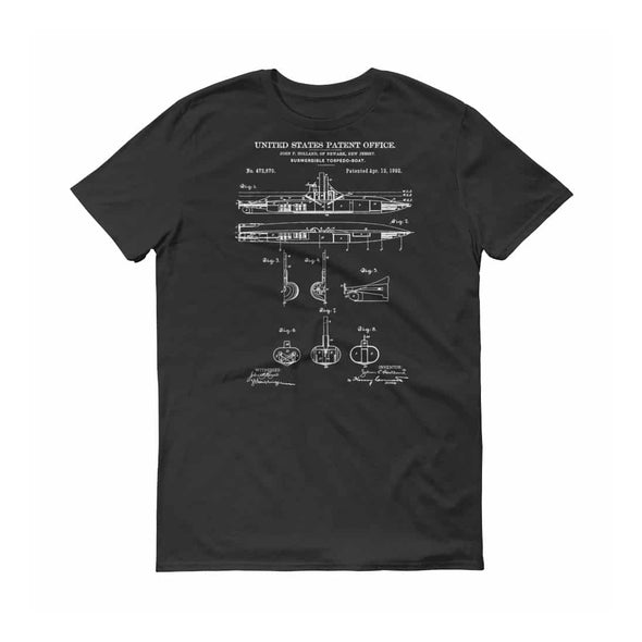 1892 Submarine Patent T-Shirt - Patent t-shirt, Old Patent T-shirt, Vintage Submarine, Naval Art, Sailor Gift, Submarine Shirt, Navy