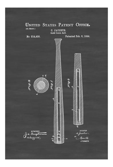 1894 Baseball Bat Patent - Patent Print, Wall Decor, Baseball Art, Bat Patent, Baseball Fan Gift, Baseball Bat Blueprint
