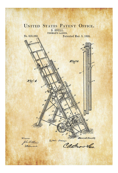 1895 Fireman&#39;s Ladder Patent - Patent Print, Wall Decor, Fireman Gift, Firehouse Decor, Firefighter, Fireman, Fire Engine, Fire Truck mws_apo_generated mypatentprints Parchment #MWS Options 3978601789 