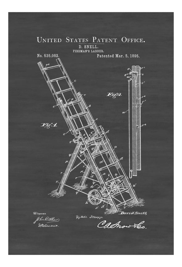 1895 Fireman&#39;s Ladder Patent - Patent Print, Wall Decor, Fireman Gift, Firehouse Decor, Firefighter, Fireman, Fire Engine, Fire Truck Art Prints mypatentprints 