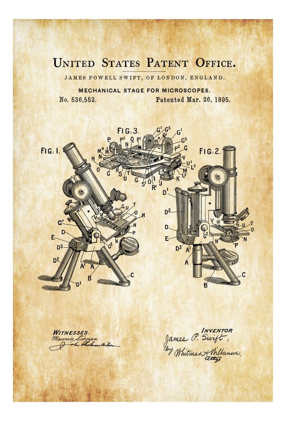 1895 Microscope Patent - Patent Print, Wall Decor, Microscope Decor, Vintage Microscope , Old Microscope, Science Decor