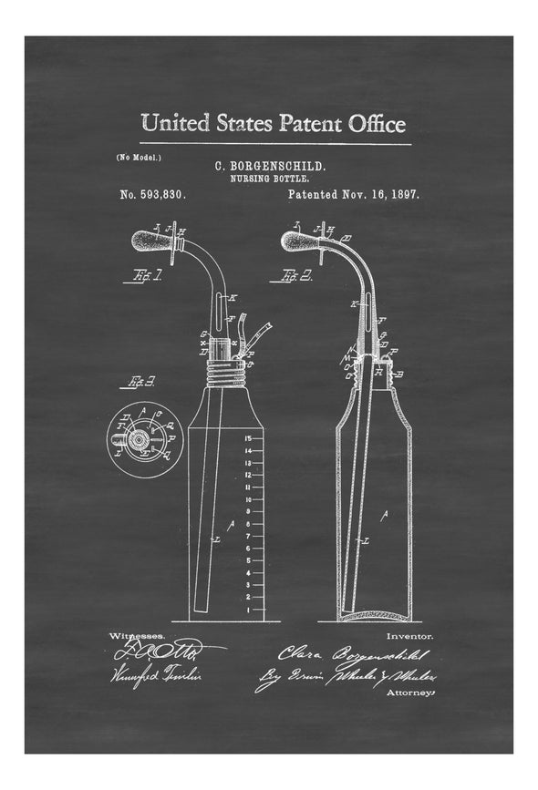 1897 Baby Bottle Patent - Baby Room Decor, Patent Print, Vintage Pacifier, Baby Shower Gift, Nursing Bottle