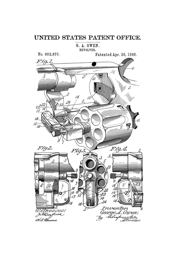1898 Revolver Patent - Patent Print, Gun Art, Firearm Art, Western Art, Gun Patent, Firearm Patent, Law Enforcement Gift, Revolver Poster Art Prints mypatentprints 