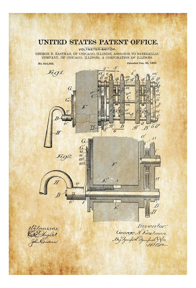 1906 Voltmeter Switch Patent - Patent Print, Vintage Switch, Wall Decor, Steampunk Decor, Vintage Print, Voltmeter Poster, Electricity mws_apo_generated mypatentprints Blueprint #MWS Options 1291168288 