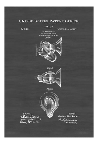 1907 Automobile Horn Patent - Patent Print, Wall Decor, Automobile Decor, Automobile Art, Car Patent, Auto Patent, Car Horn Patent Art Prints mypatentprints 10X15 Parchment 
