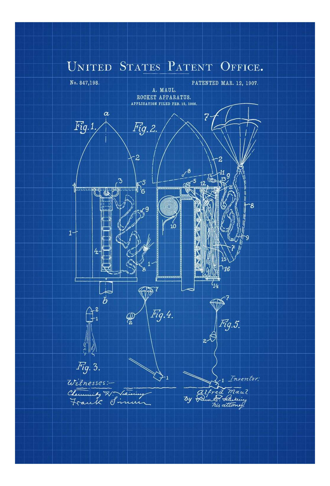 Patented Rockets 1907 Rocket Patent - Rocket Blueprint, Space Art, Space Poster, Space ...