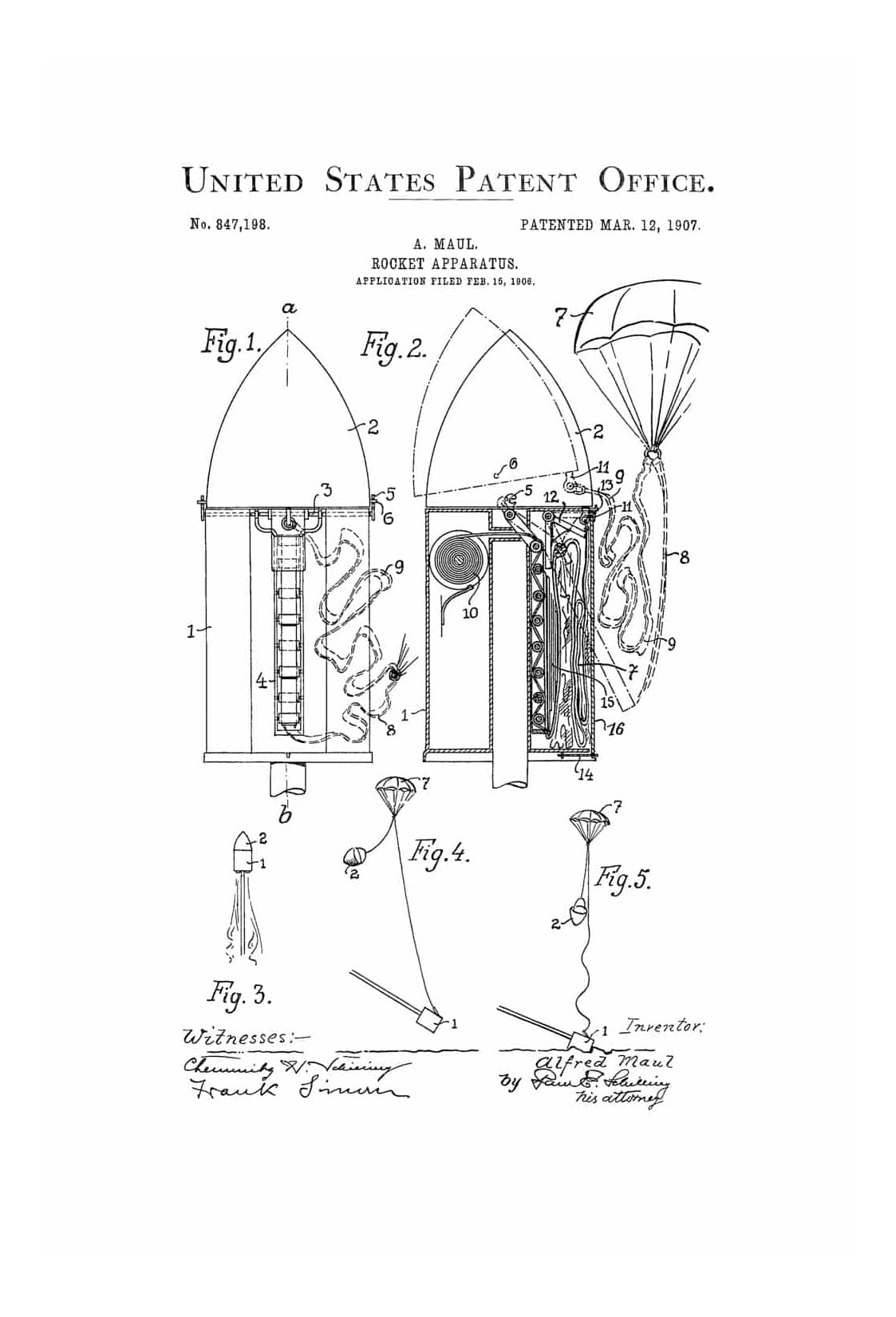 Patented Rockets 1907 Rocket Patent - Rocket Blueprint, Space Art, Space Poster, Space ...