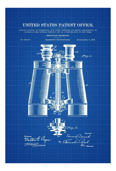 1908 Binocular Telescope Patent - Patent Print, Wall Decor, Telescope Décor, Vintage Telescope , Old Telescope, Binocular Patent mws_apo_generated mypatentprints White #MWS Options 3523191703 