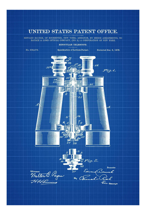 1908 Binocular Telescope Patent - Patent Print, Wall Decor, Telescope Décor, Vintage Telescope , Old Telescope, Binocular Patent Art Prints mypatentprints 10X15 Parchment 