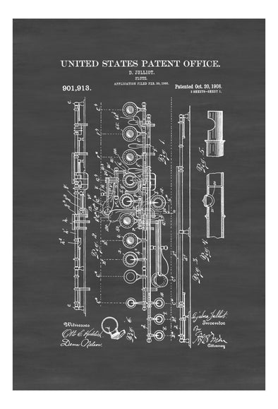 1908 Flute Patent - Patent Print, Wall Decor, Music Poster, Music Art, Musician Gift, Band Director Gift, Wind Instrument, Jazz Art,