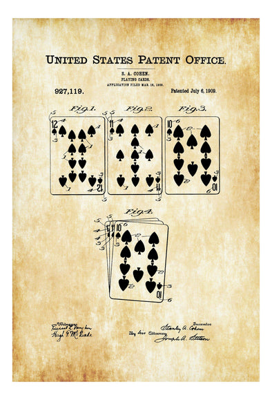 1909 Playing Cards Patent - Game Room Art, Vintage Games, Card Game Patent, Patent Print, Game Room Decor, Game Night, Board Game Patent mws_apo_generated mypatentprints Blueprint #MWS Options 2266998509 
