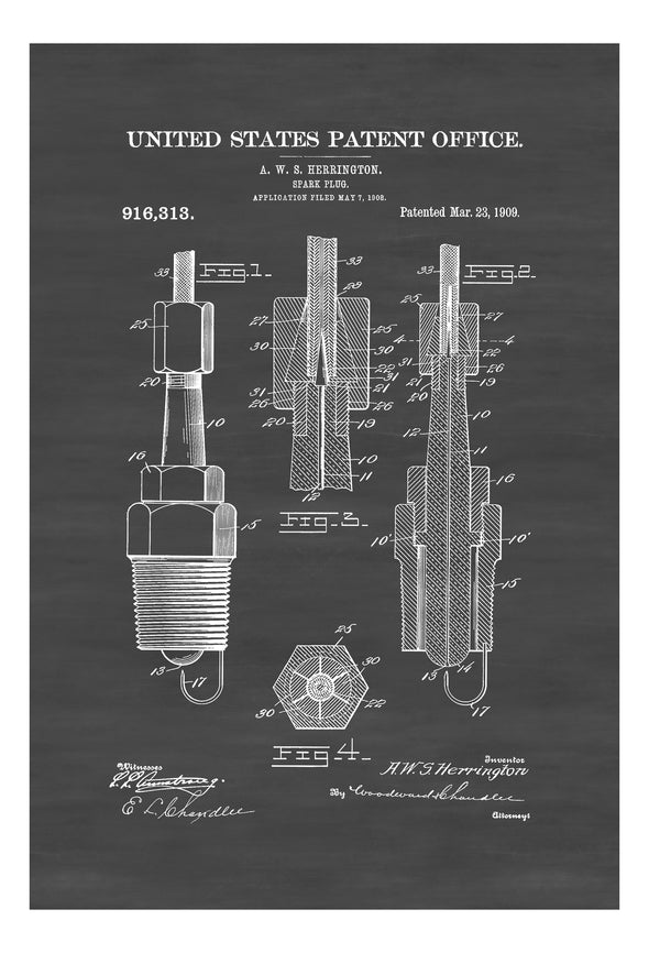 1909 Spark Plug Patent - Patent Print, Wall Decor, Automobile Decor, Automobile Art, Spark Plug Poster, Garage Decor, Patent Poster Art Prints mypatentprints 10X15 Parchment 