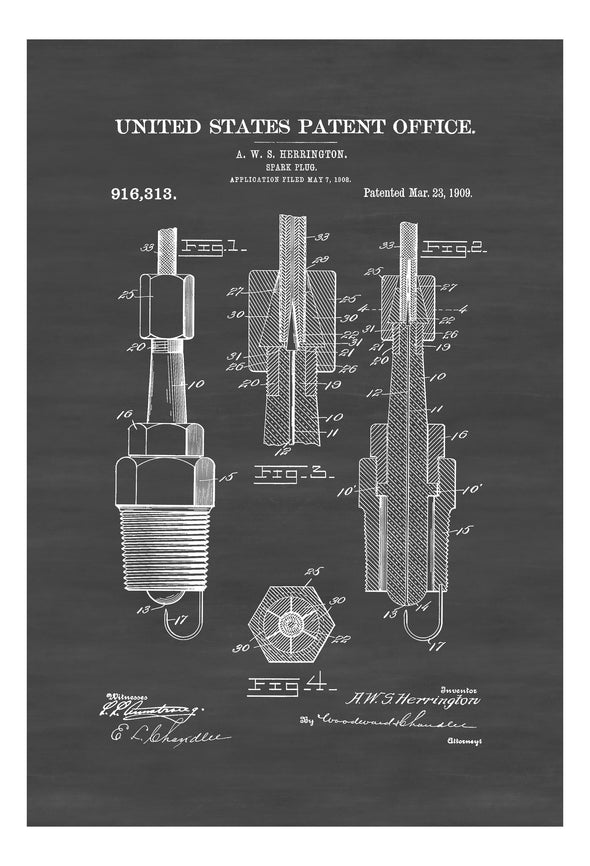 1909 Spark Plug Patent - Patent Print, Wall Decor, Automobile Decor, Automobile Art, Spark Plug Poster, Garage Decor, Patent Poster mws_apo_generated mypatentprints Parchment #MWS Options 1341564382 