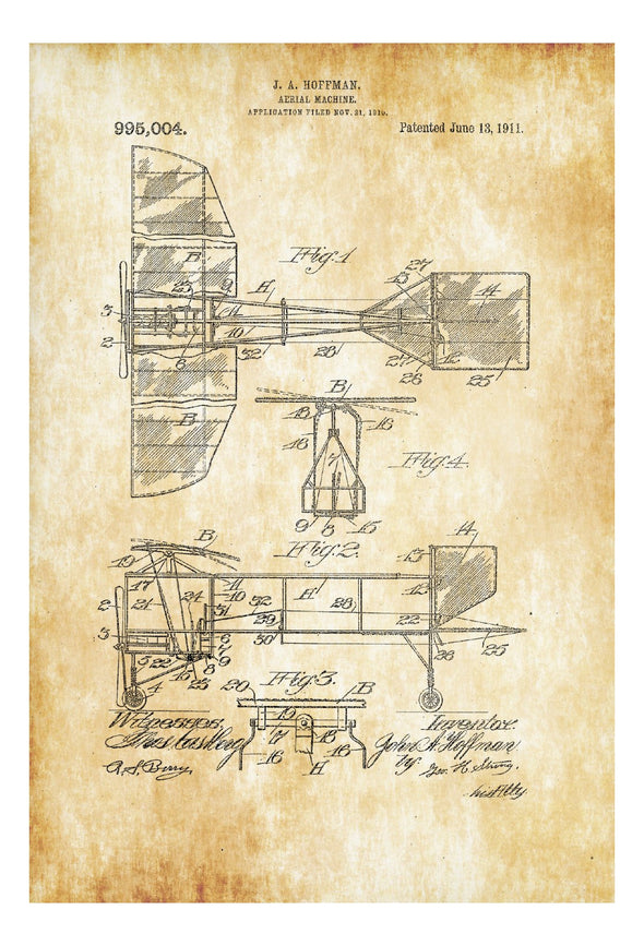 1911 Aerial Machine Patent Print - Vintage Airplane, Airplane Blueprint, Airplane Art, Pilot Gift,  Aircraft Decor, Airplane Poster