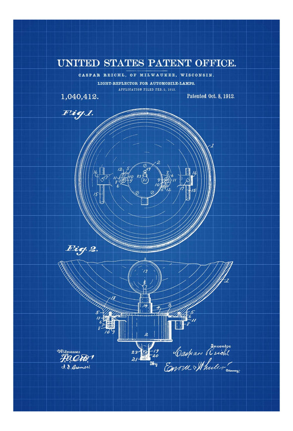 1912 Automobile Headlight Patent - Patent Print, Wall Decor, Automobile Decor, Automobile Art, Car Patent, Auto Patent, Head Light Blueprint Art Prints mypatentprints 