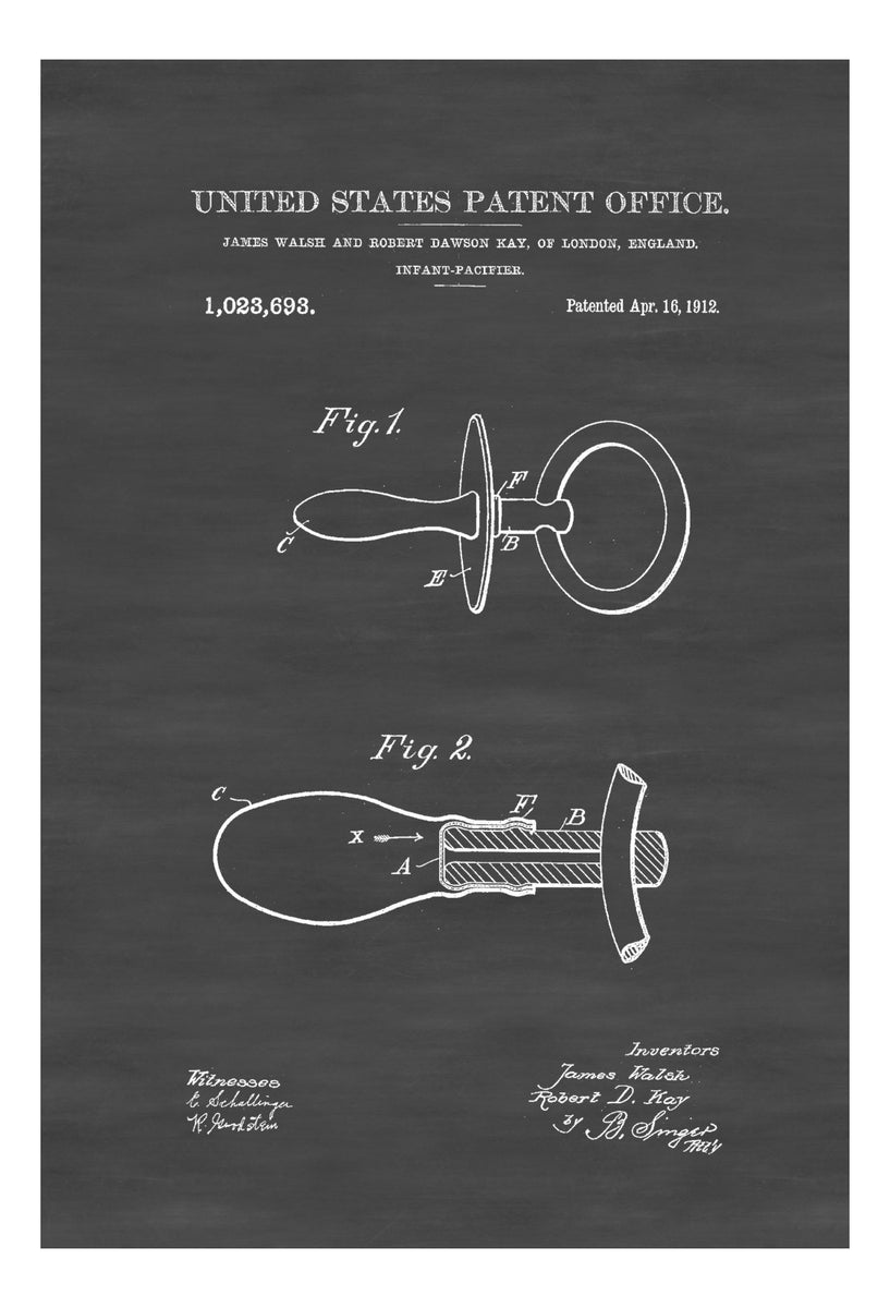 1912 Pacifier Patent - Baby Room Decor, Patent Print, Vintage Pacifier ...