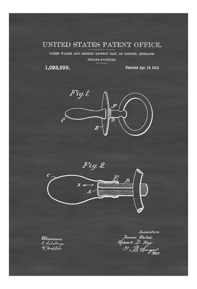 1912 Pacifier Patent - Baby Room Decor, Patent Print, Vintage Pacifier, Baby Shower Gift, Binky,