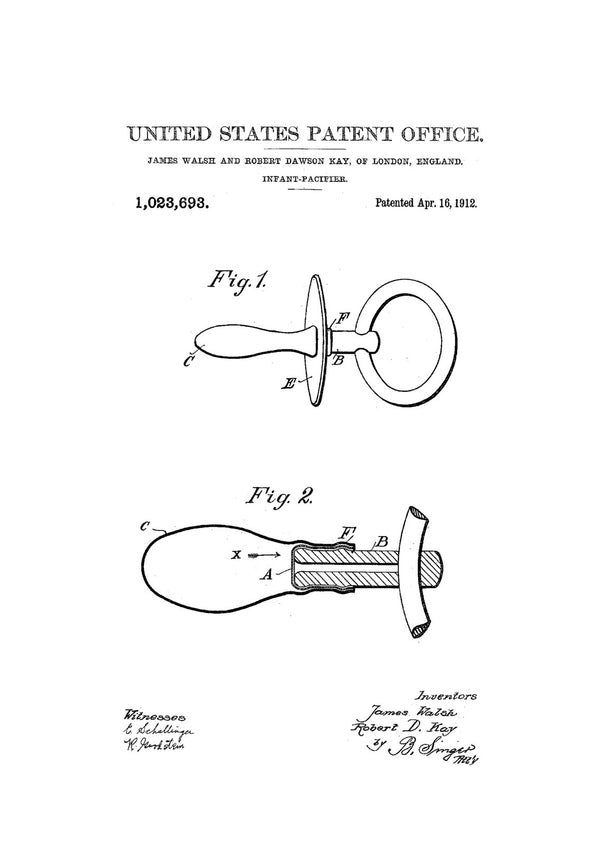 1912 Pacifier Patent - Baby Room Decor, Patent Print, Vintage Pacifier, Baby Shower Gift, Binky,