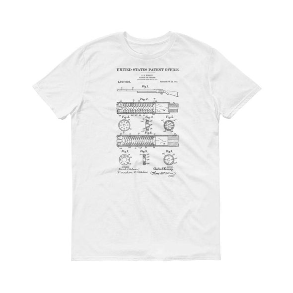 1912 Silencer for Firearms Patent T-Shirt - Old Patent T-shirt, Firearm t-shirt, Silencer Patent, Weapon Patent, Gun Patent, Gun Silencer Shirts mypatentprints 