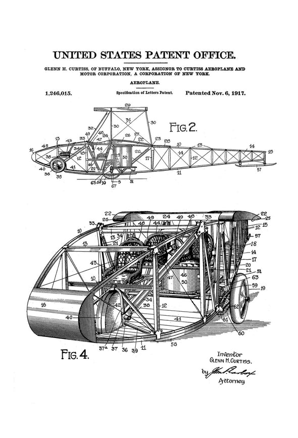 1917 Curtiss Aeroplane Patent Print - Vintage Airplane, Airplane Blueprint, Airplane Art, Pilot Gift,  Aircraft Decor, Airplane Poster,