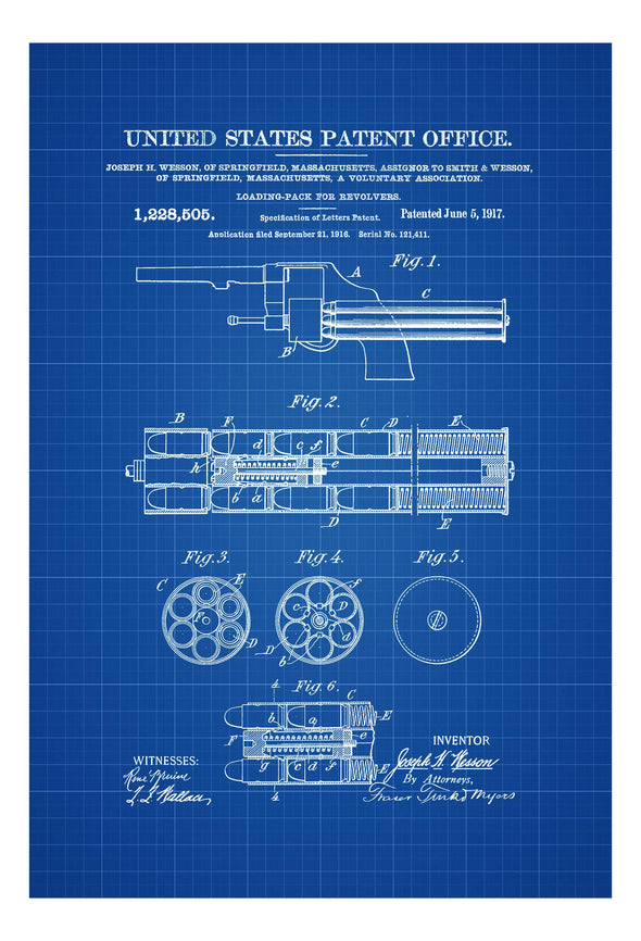 1917 Smith and Wesson Revolver Patent - Gun Patent, Patent Print, Gun Art, Firearm Art, Revolver, Gun Enthusiast, Antique Gun, Gun Lover, Art Prints mypatentprints 