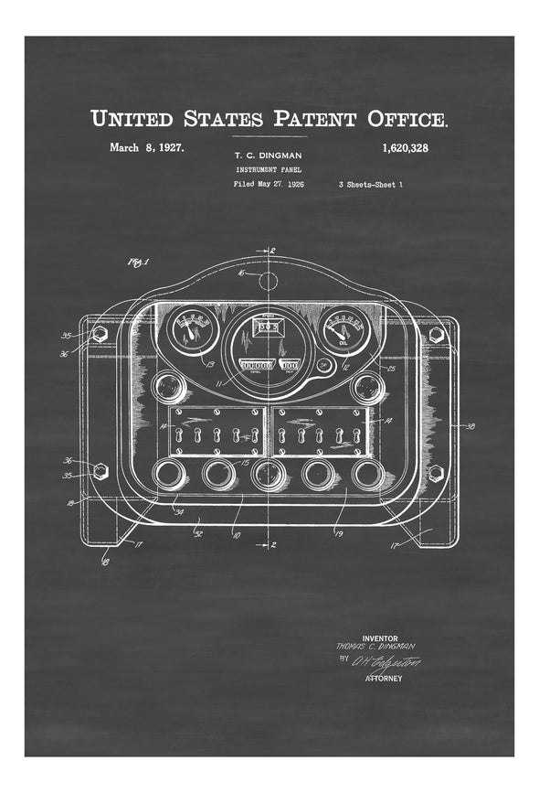 1927 Automobile Instrument Panel Patent - Patent Print, Wall Decor, Automobile Decor, Automobile Art, Car Patent, Auto Patent, Car Art Art Prints mypatentprints 
