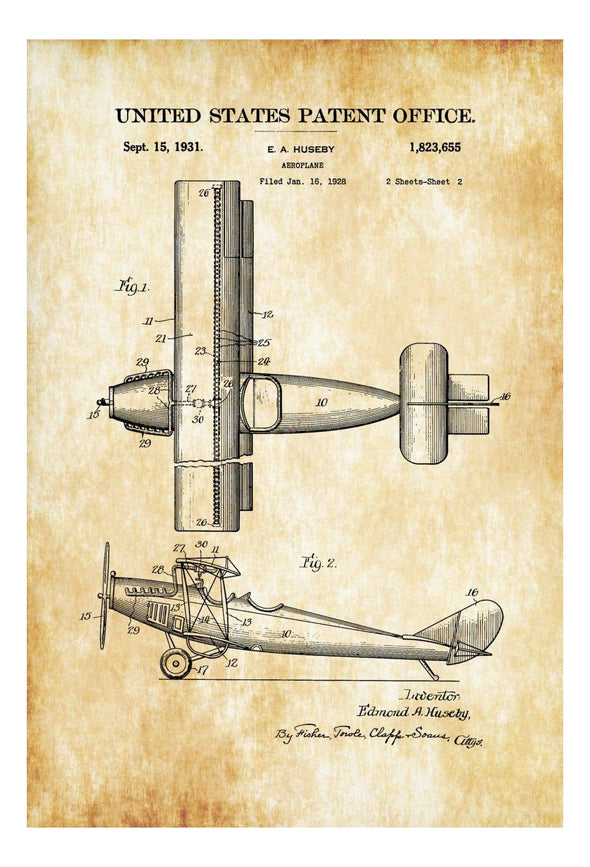 1931 Biplane Patent Print - Airplane Art, Vintage Airplane, Airplane Blueprint, Pilot Gift, Aircraft Decor, Airplane Poster, Biplane Patent Art Prints mypatentprints 
